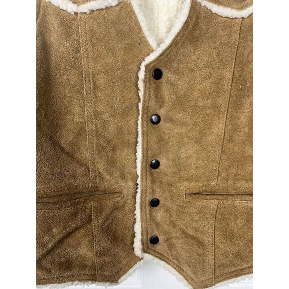 Vintage Suede Leather Vest Shearling Sherpa Tan Montgomery Ward‎ Womens Size XL - Picture 2 of 5